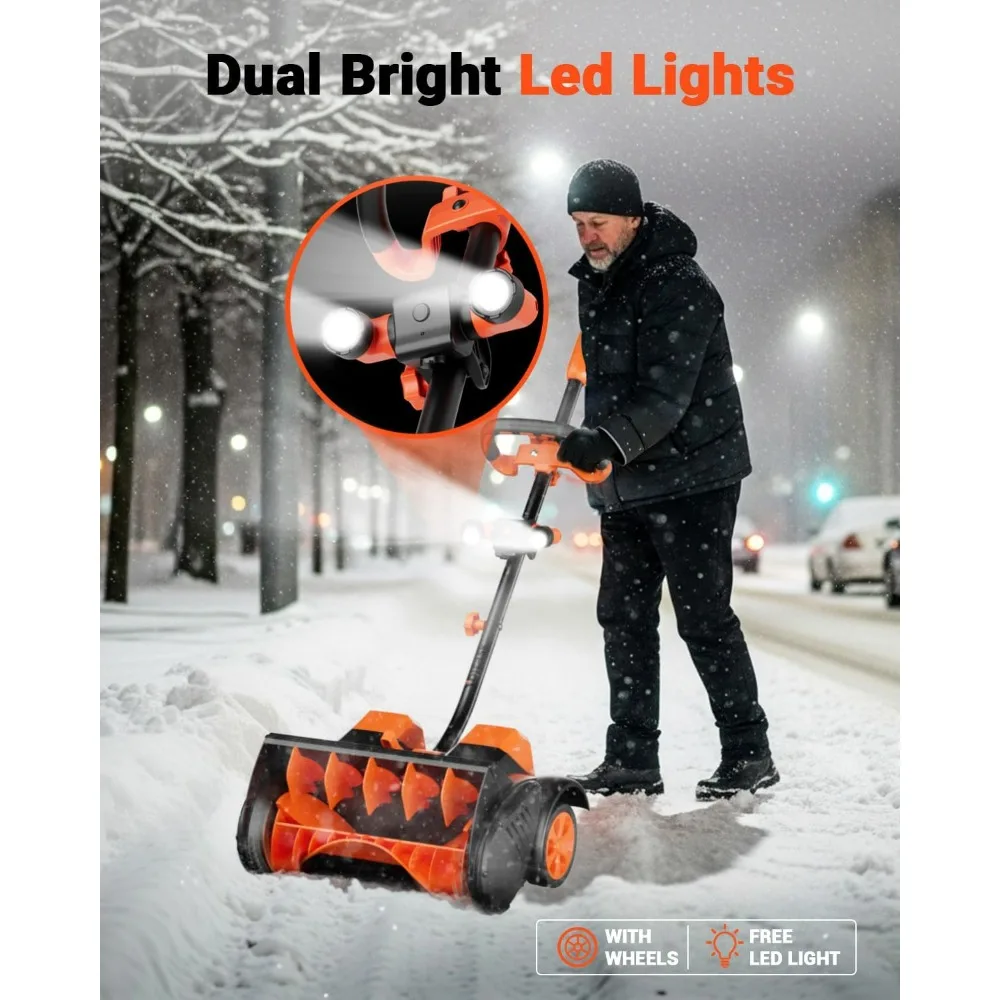 أداة إزالة الثلوج اللاسلكية بعجلات، 48 فولت، 16 بوصة، 4 أمبير - منفاخ ثلج يعمل بالطاقة مع تحكم اتجاهي