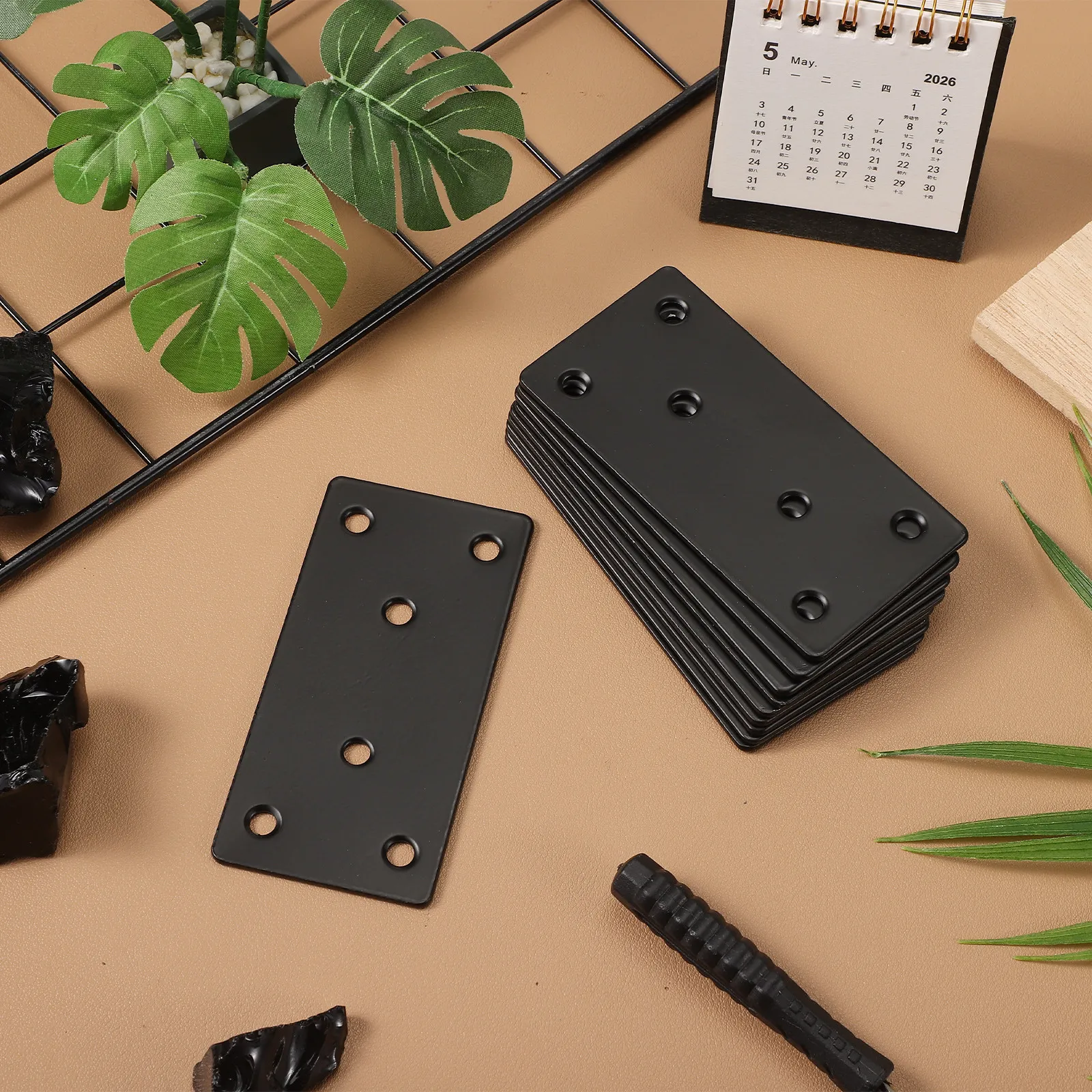 10Pcs Black Flat Connection Plates Heavy Duty Straight Mending Brackets for Wood Post Brace Bookcase Shelf Workbench Fence and