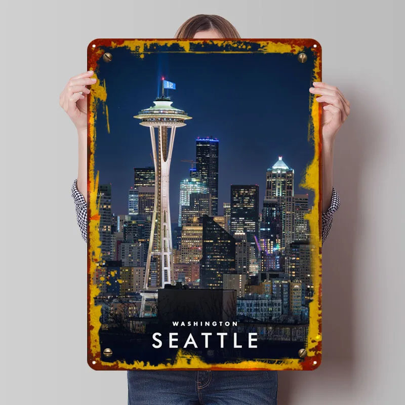 Металлические знаки Сиэтл Вашингтона, дорожный постер, украшение дома, гостиная, жесть на заказ, знак для настенного художественного украшения, ретро