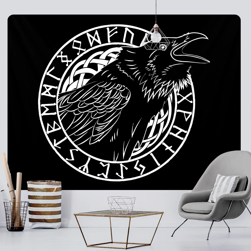 Viking mystery symbol crow psychedelic scene home decoration tapestry hippie bohemian decoration wall hanging sheets