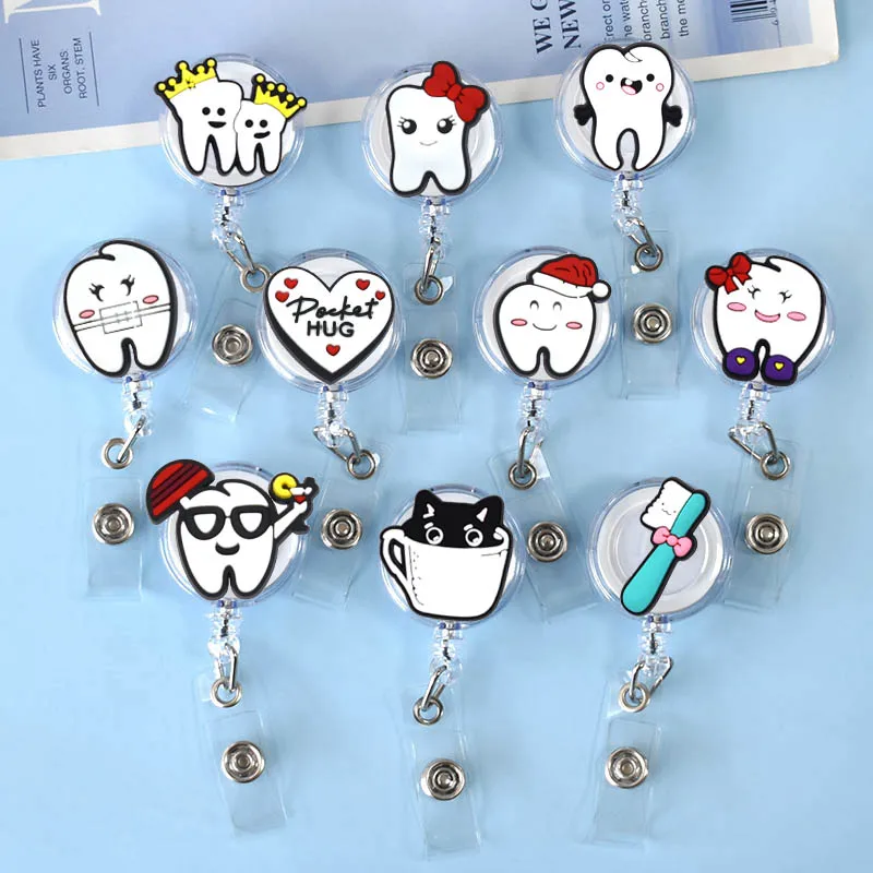 Cute Teeth Dentist  Christmas Style Badge Reel Nurse Worker Enfermera ID Holder Girl Boy Retractable Name Card Holder Accessory