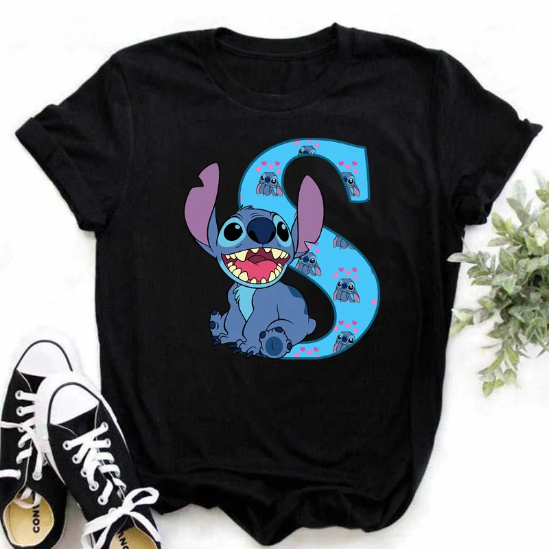 Disney Lilo & Stitch A-Z English Letters Short Sleeve Women Print T Shirt Casual Female Top Tshirts Cartoon Tee T-Shirt image 5