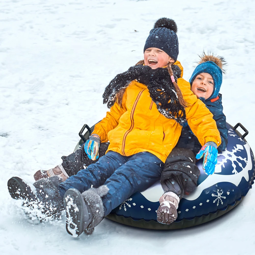 Inflatable Snow Sled with Handles PVC Winter Inflatable Snow Tube Inflatable Skiing Circle Rings Sledding Sleigh for Kids Adults