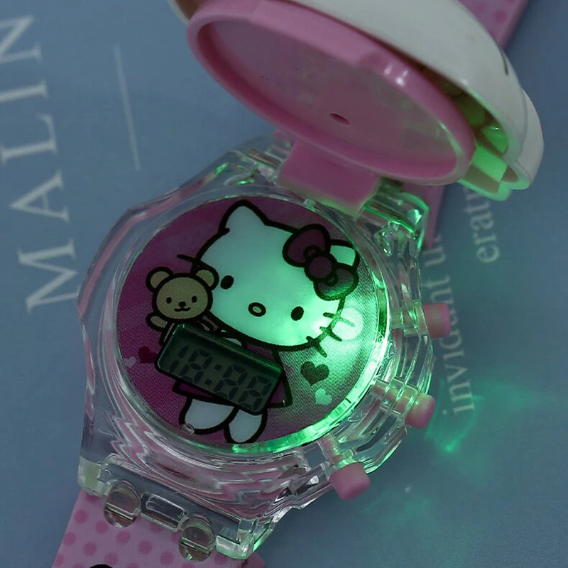 Kawaii Sanrio Kuromi Watch Hello Kitty Cartoon Music Luminous Electronic Watch Children Wrist Watch My Melody Watch Kids Gifts