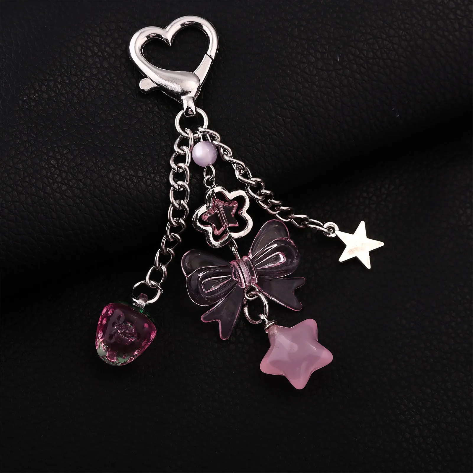 1PCS Sweet Style Bow Keychain Pink Pendant Creative Mobile Phone Short Chain Love Five-pointed Star Accessories Bag Decoration image 4