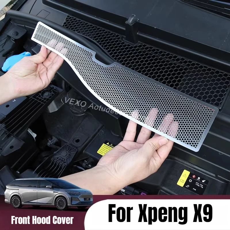 For Xpeng X9 EREV Front Hood Cover Water Channel Inlet Stainless Steel Insect Proof Mesh Anti Blocking Sticker Car Accessories