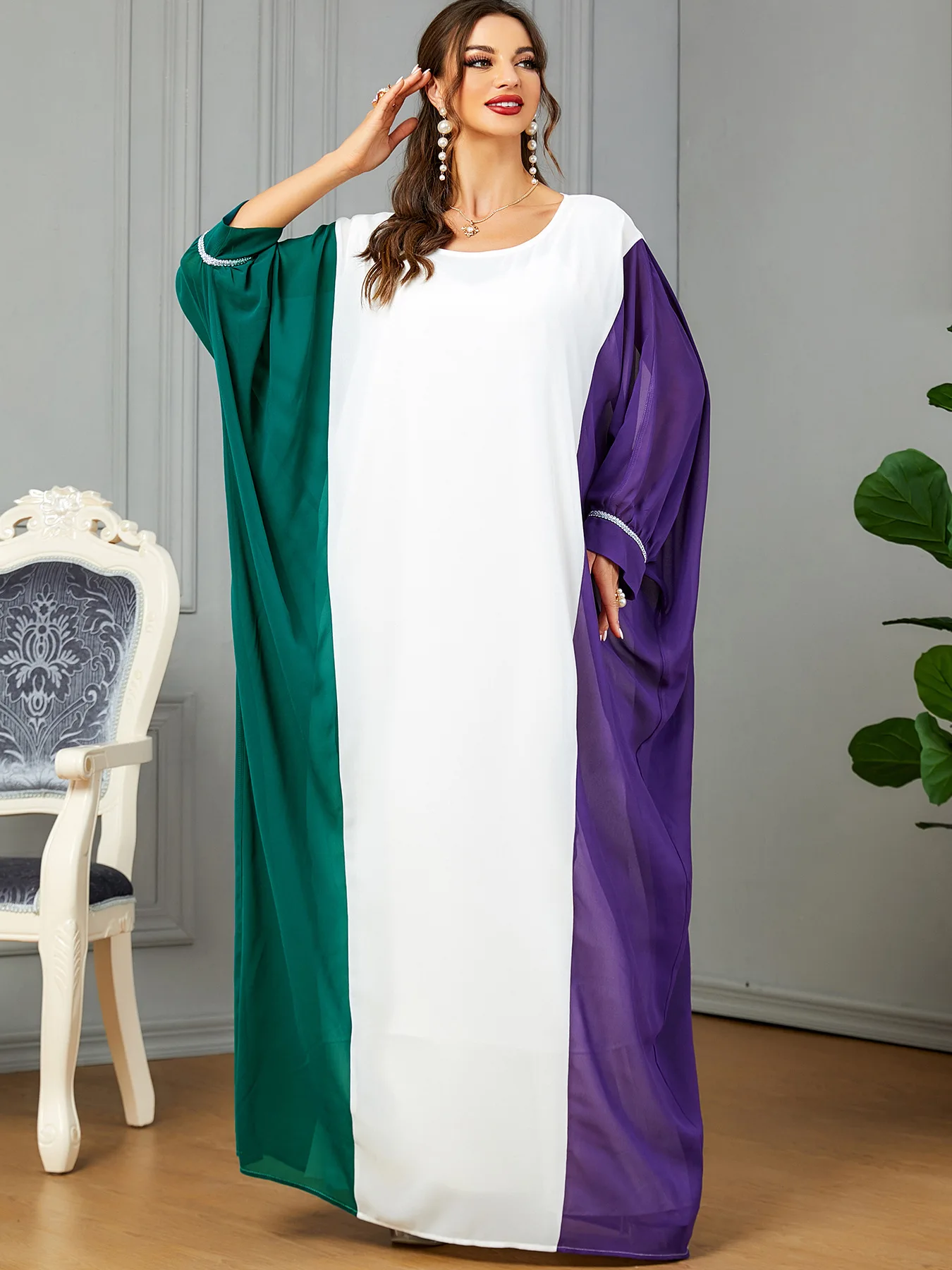 

Morocco Kaftan Women Batwing Sleeve Maxi Dress Patchwork Long Party Gown Ramadan Abaya Dubai Turkey Caftan Femme Jalabiya Abayas