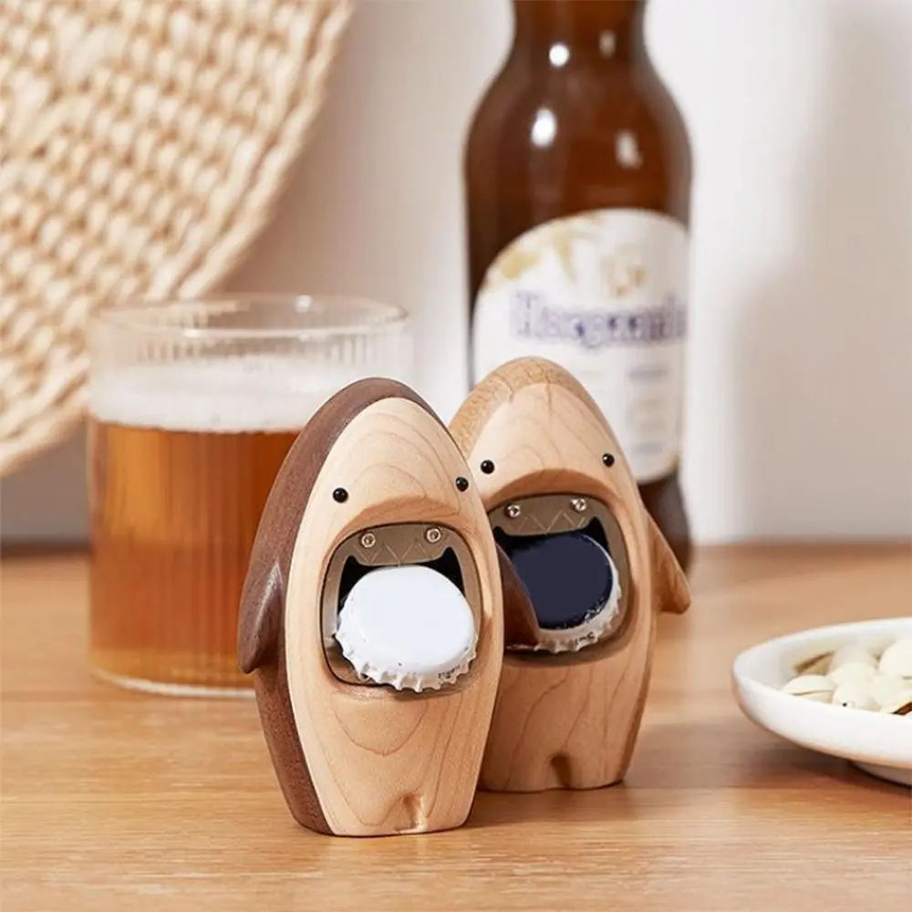 

Walnut Solid Wood Shark Wine Opener Wear-resistant Smile Design Bottle Opener Practical Decor Fun Wooden Beer Opener