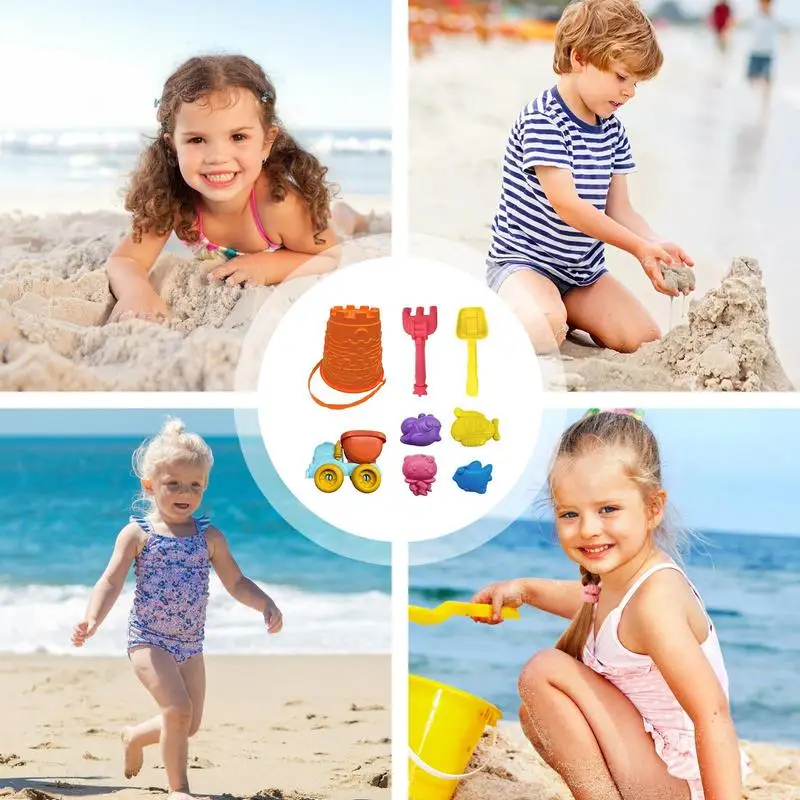 ชุดของเล่นทรายชายหาด ถังชายหาดและของเล่นจอบ กล่องทรายแบบพกพา อุปกรณ์ปราสาทสําหรับเพื่อน เด็กวัยหัดเดิน ครอบครัวหญิง