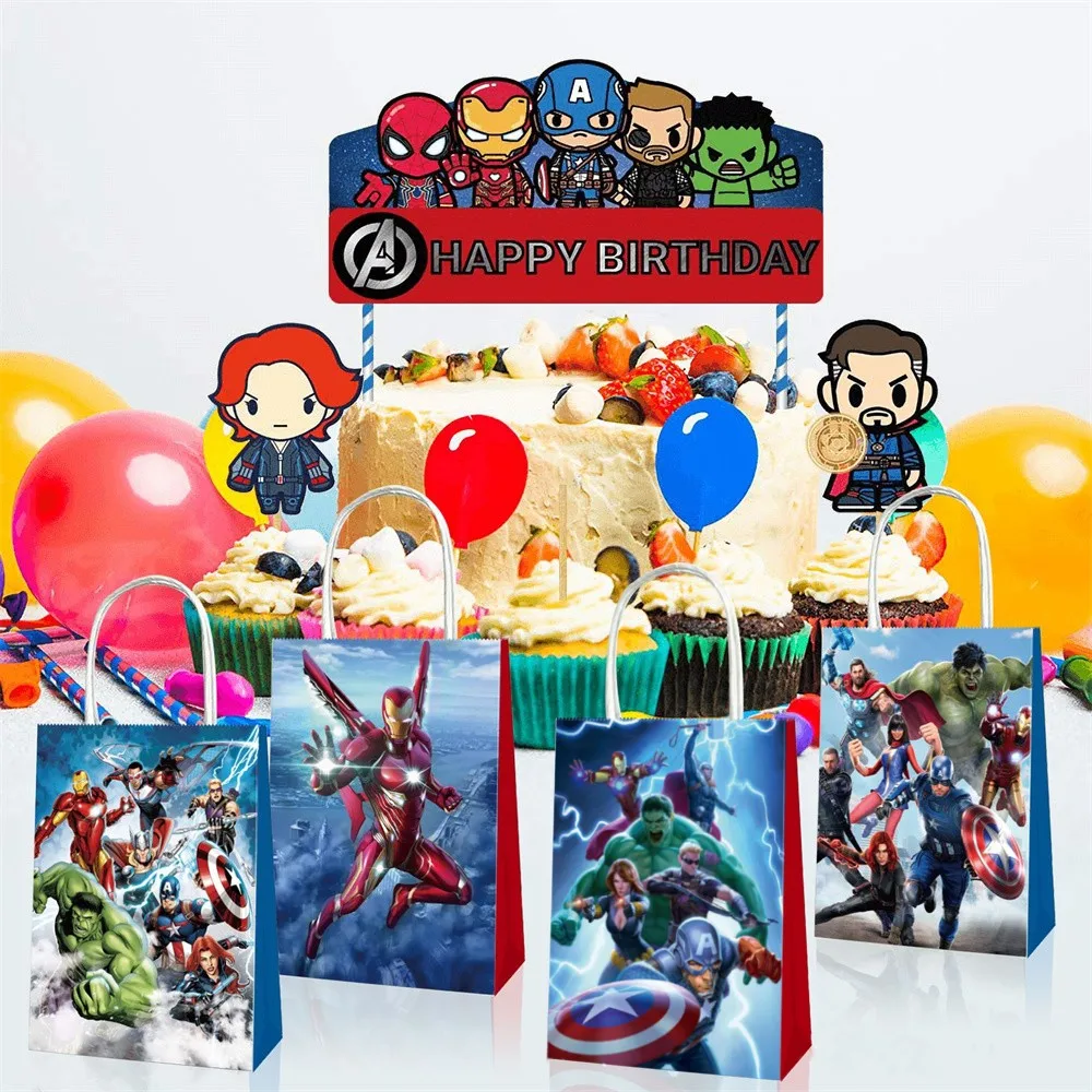 12 Chiếc Avengers Siêu Anh Hùng Trang Trí Tiệc Sinh Nhật Tay Cầm Túi Quà Tặng Bộ Giấy Kẹo Bỏ Túi Tắm Trẻ Em Bé Trai Dự Tiệc Cung Cấp