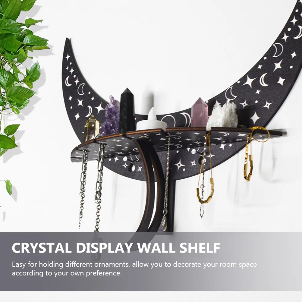 Crescent Rack Crystal Display Stand Stones Wall Shelf Bohemian Style Decor for Party Home Wooden Holder