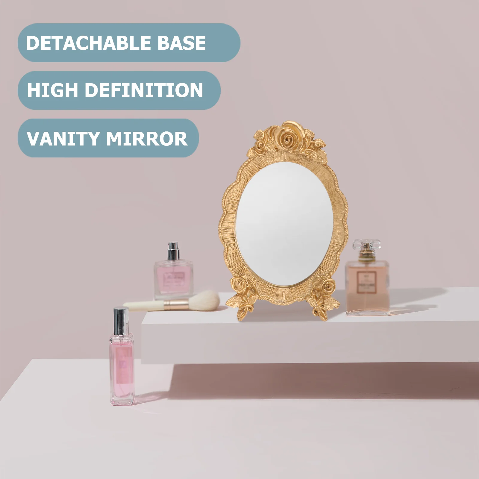 

1Pcs Oval Resin Makeup Mirror Portable Nordic Design Relief Oval Frame Small Mirror Women Makeup Tool
