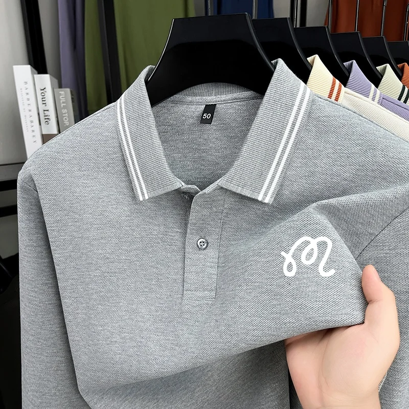 Exquisites Herren-Designer-Mode-Polohemd mit Revers und Print, 100% Baumwolle, Warn, Herbst-Frühling, Langarm-T-Shirt, Vielseitige Herrenbekleidung – Detail 2