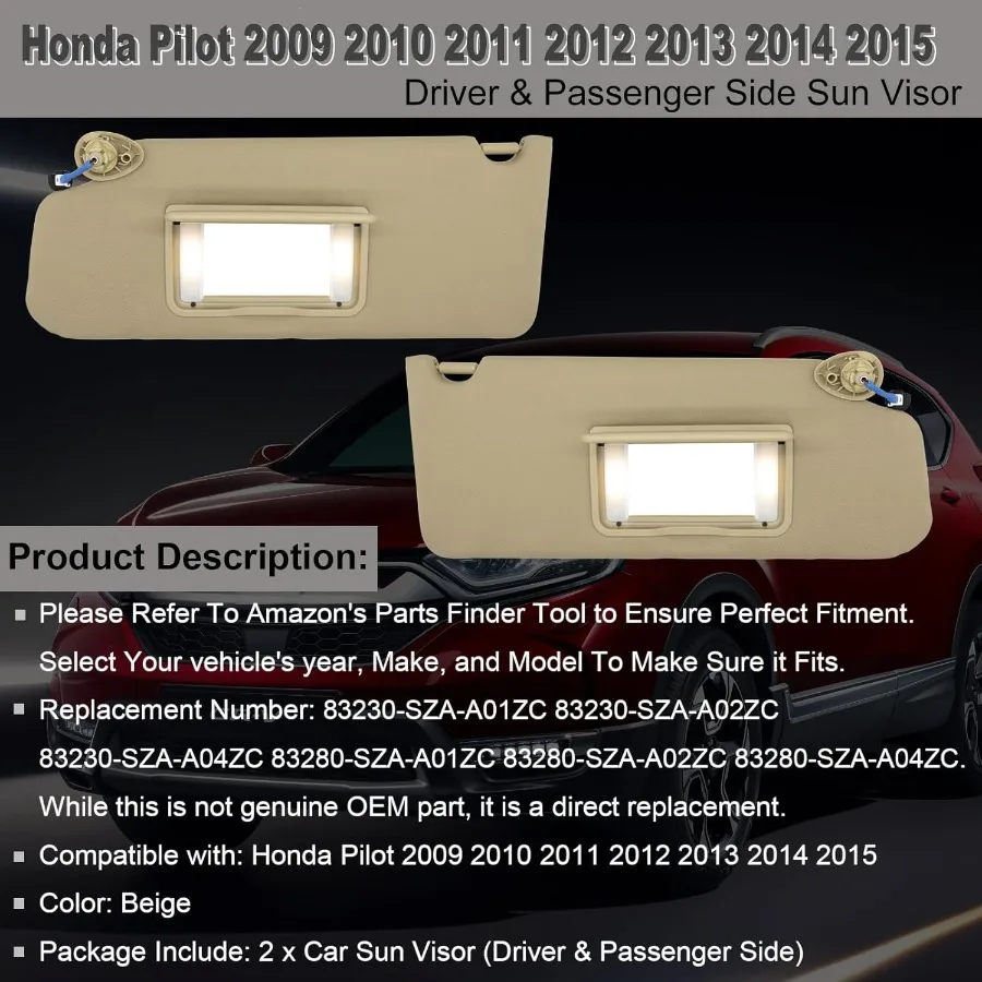 استبدال حاجب الشمس الجانبي للسائق والركاب لهوندا بايلوت 20092015 مع حماية محسنة من الأشعة فوق البنفسجية وتصميم قابل للتعديل يناسب