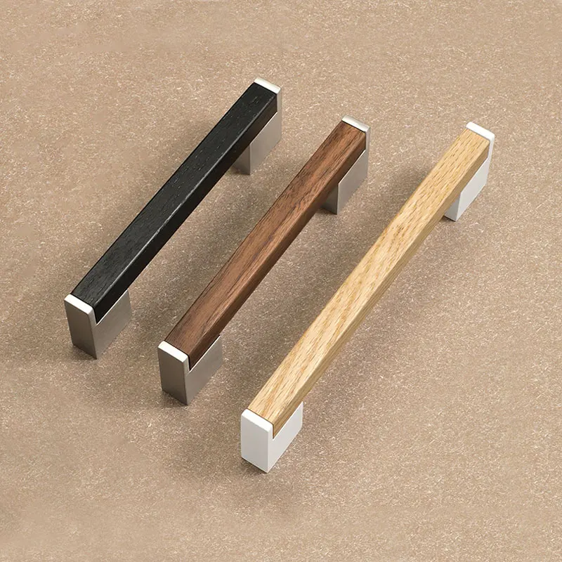 Solid Wood Cabinet Handles White Oak Long Wardrobe Pulls Black Walnut Kitchen Cupboard Door Handles Modern Furniture Hardware