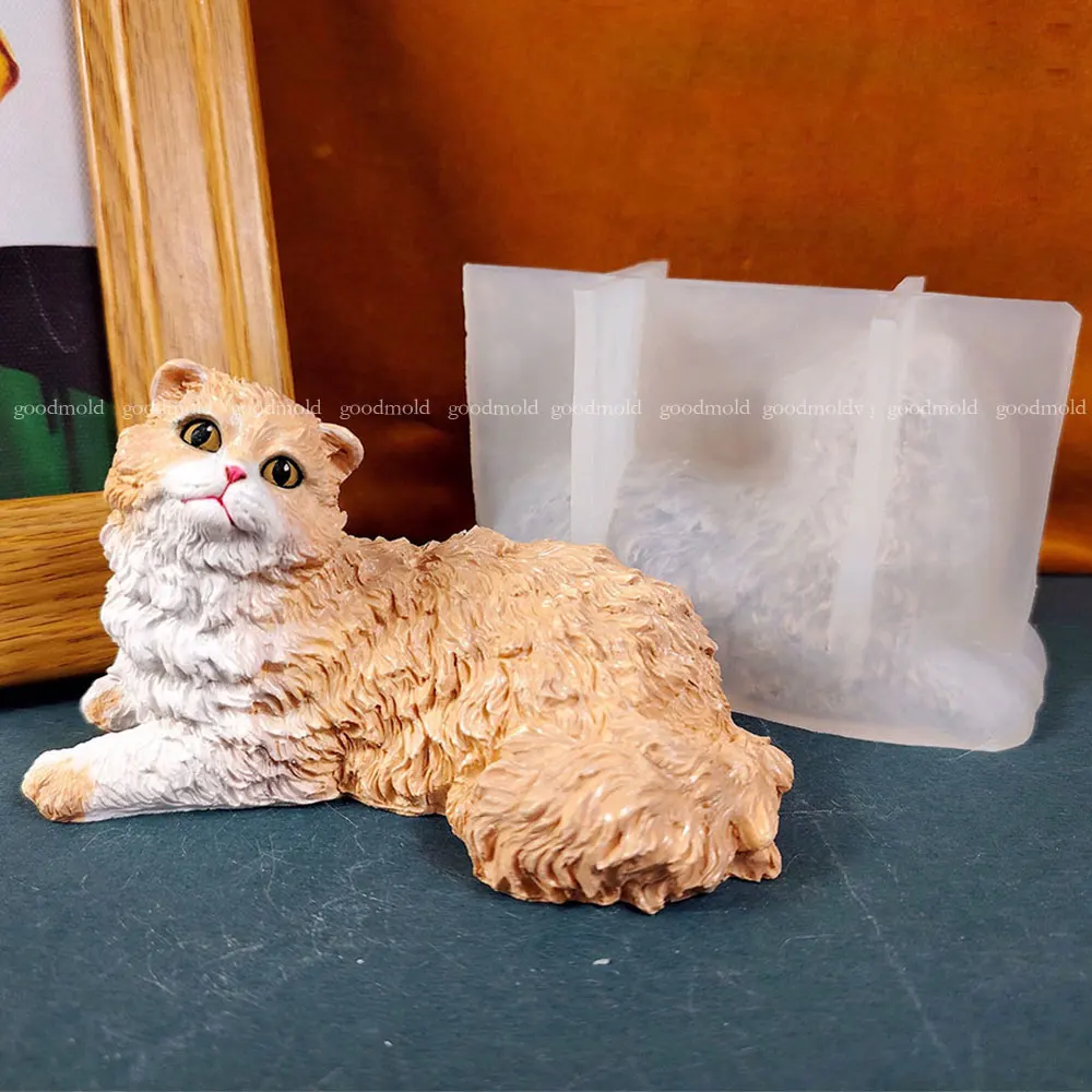 

Штукатурка для домашних животных, кошки, силиконовая форма, длинная Haired Cat ручная работа, персидская кошка, глина эпоксидная смола, форма