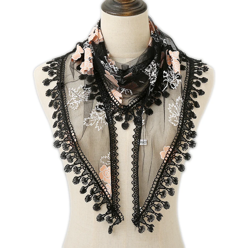 

2024 New Women's Flower Lace Triangle Scarf Tassel Shawl Women's Classic Casual Transparent Breathable Scarf Sun Protection