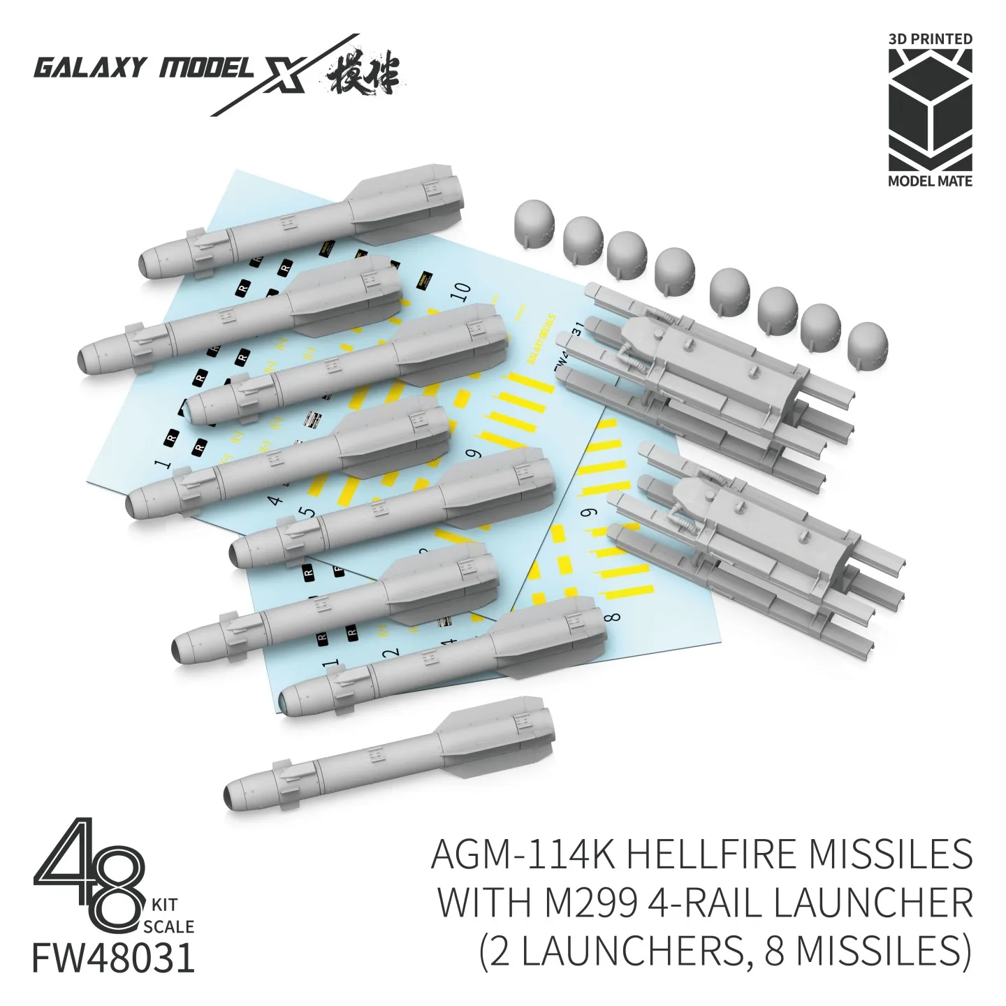 Galaxy AGM-114K Hellfire Missiles avec lanceur à 4 rails M299 (2 lanceurs, 8 missiles) échelle 1/48, pour modèle militaire, bricolage
