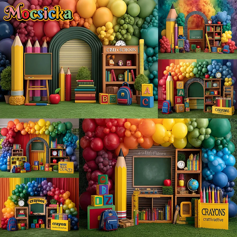Mocsicka Photography Backdrop Graduation Season Schoolbag Pencil  Decoration Back To The School Party Background For Photographs