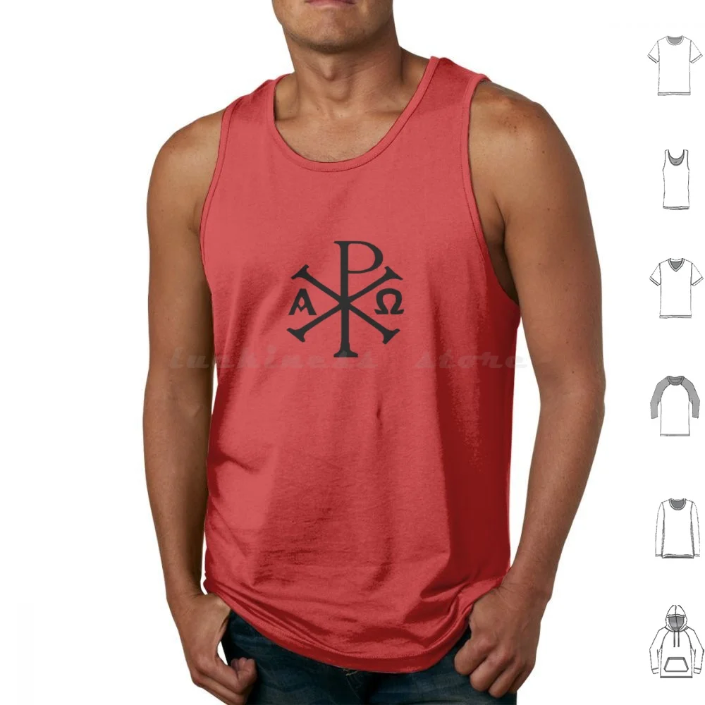 Camisetas sin mangas Chi Rho Alpha, chaleco sin mangas Chi Ro Alpha, cruz católica cristiana, crucifijo, fe, Biblia, Señor, Jesús, Cristo