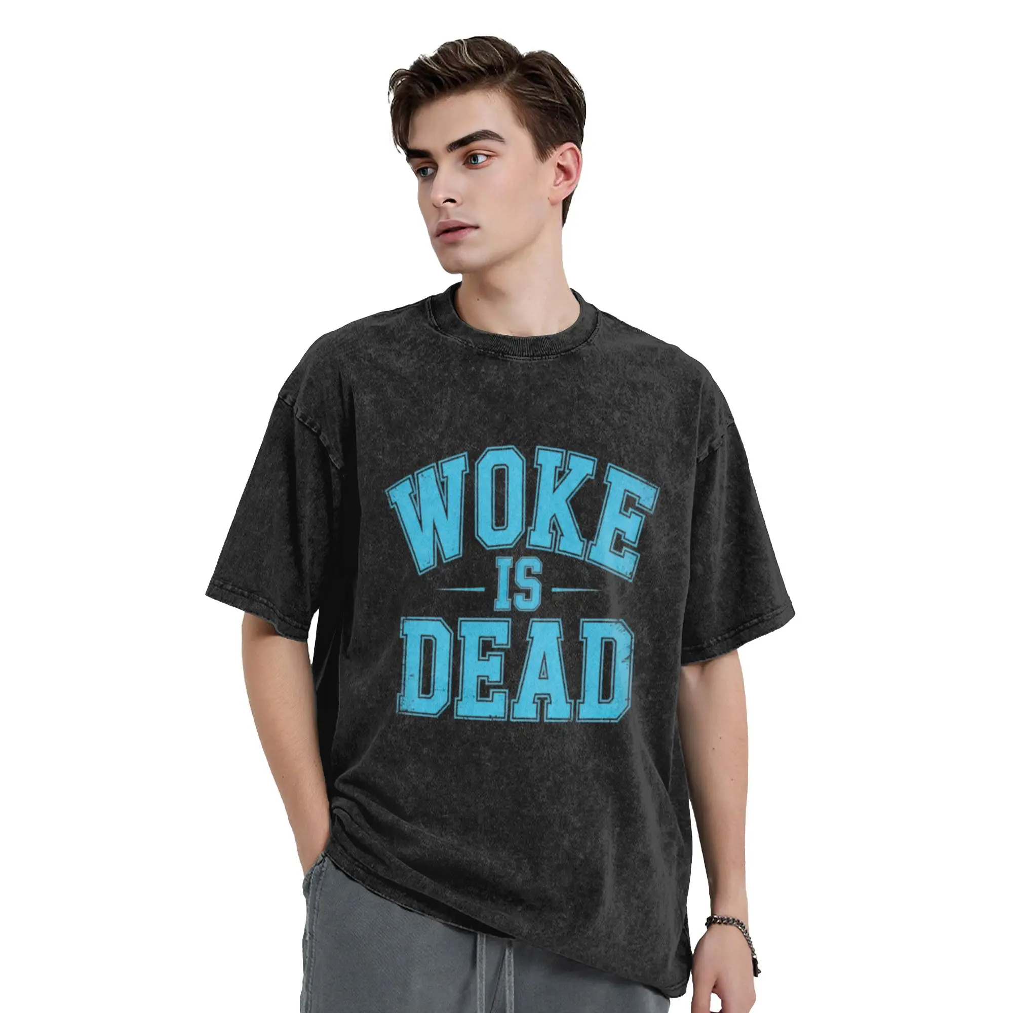 Woke Is Dead Shirt   Anti Woke Political Statement Design  Cool A T-Shirt Oversized Short Sleeve Men's Women's Cotton Tees Tops