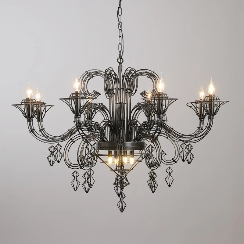 French Retro Baroque Chandelier Living Room Designer Villa Staircase Black Artistic High- Dining Room Led Ceiling Pendant Lamp