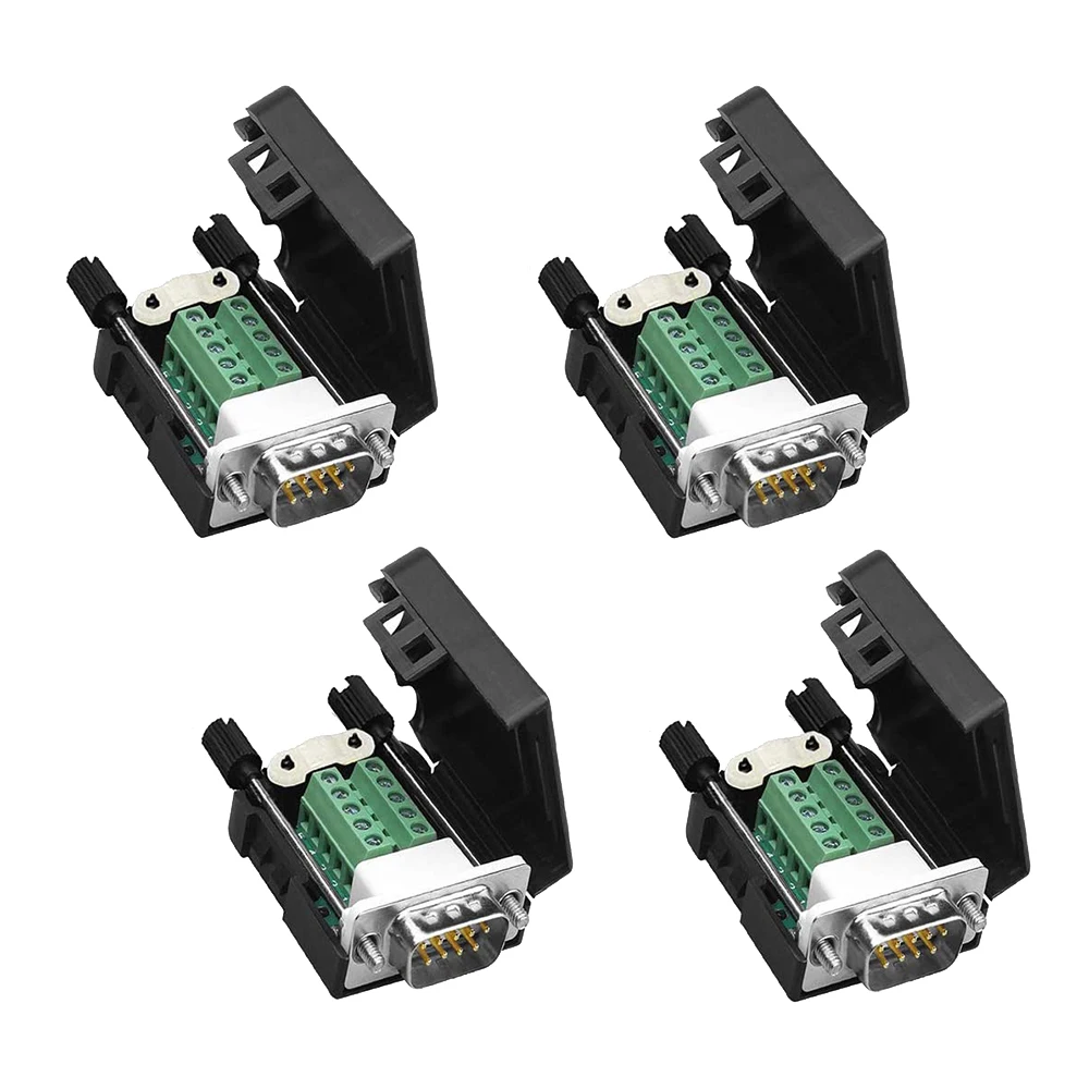 4Pcs DB9 Solderless RS232 D-SUB Serial to 9Pin Port Terminal Male Adapter Connector Breakout Board with Case Long Bolts