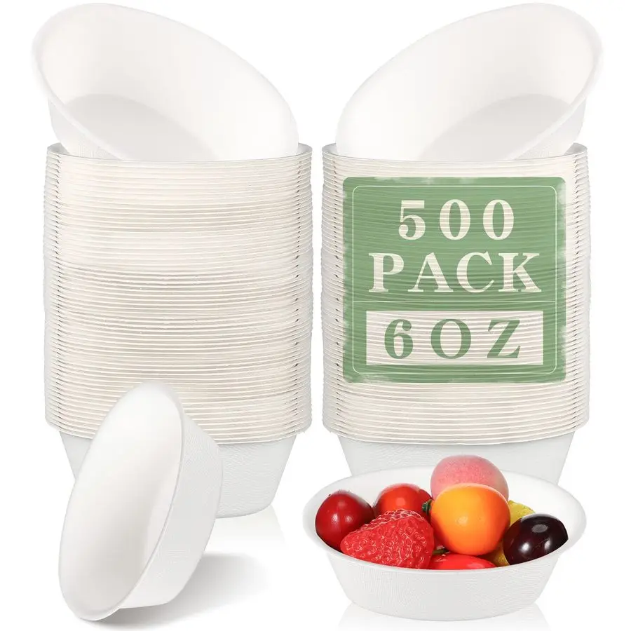 

Одноразовые бумажные миски 6 унций, оптом, маленькие, из багассы, для десертов, мороженого, супов, салатов, пасты, для вечеринок, пикников, банкетов, барбекю