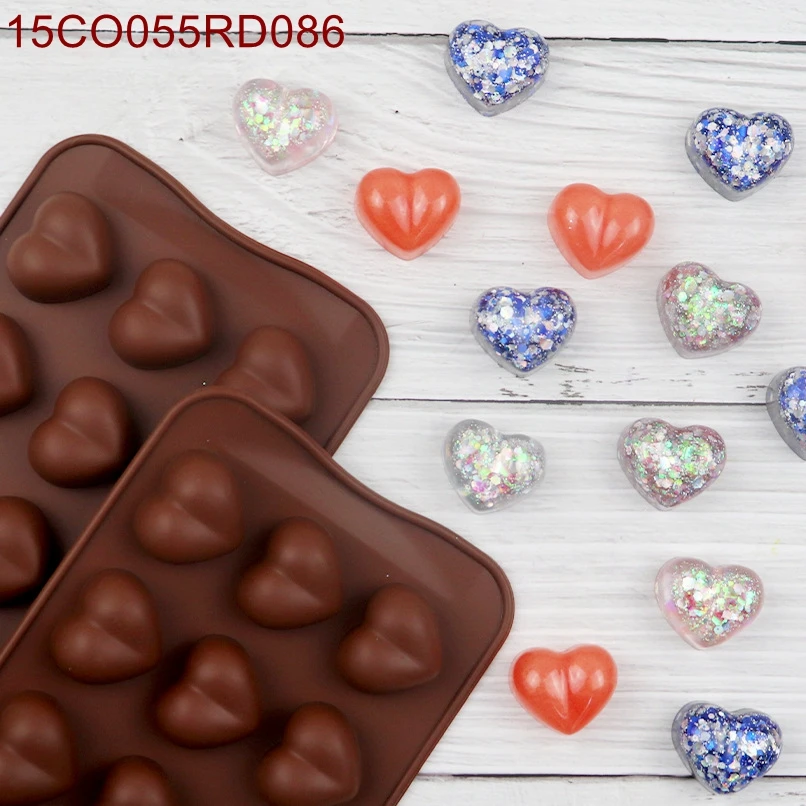 20PCS/LOT Wholesale ReadStar 15CO055RD086 15 Cavities Heart  Chocolate Silicone Mold 15 Holes Baking Mould DIY Soap Mold