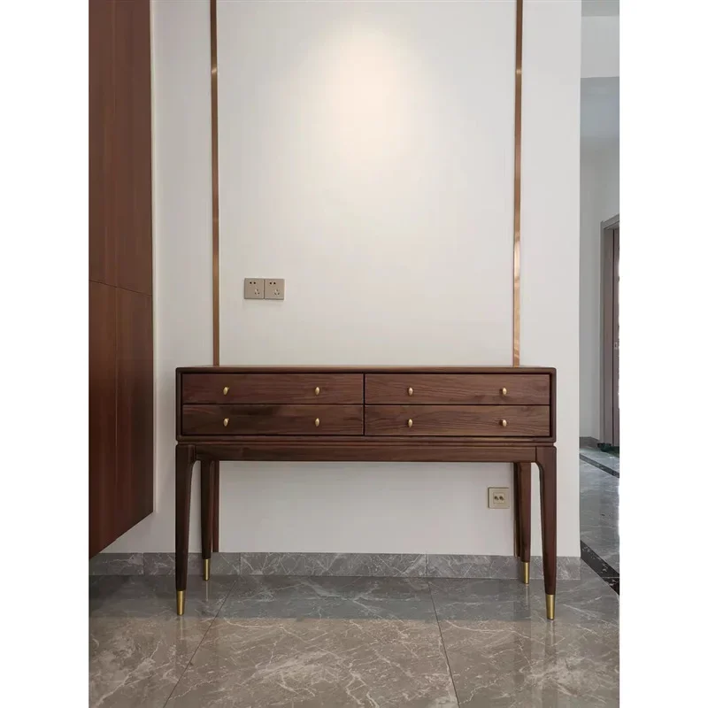 ไม้เนื้อแข็งทั้งหมด ไม้วอลนัทสีดำ โต๊ะระเบียงสไตล์มินิมอล ตู้เก็บของ ทางเดิน ตู้ข้าง แถบยาว ตู้เล็กน้อย ตู้สูงน้อยน้อย