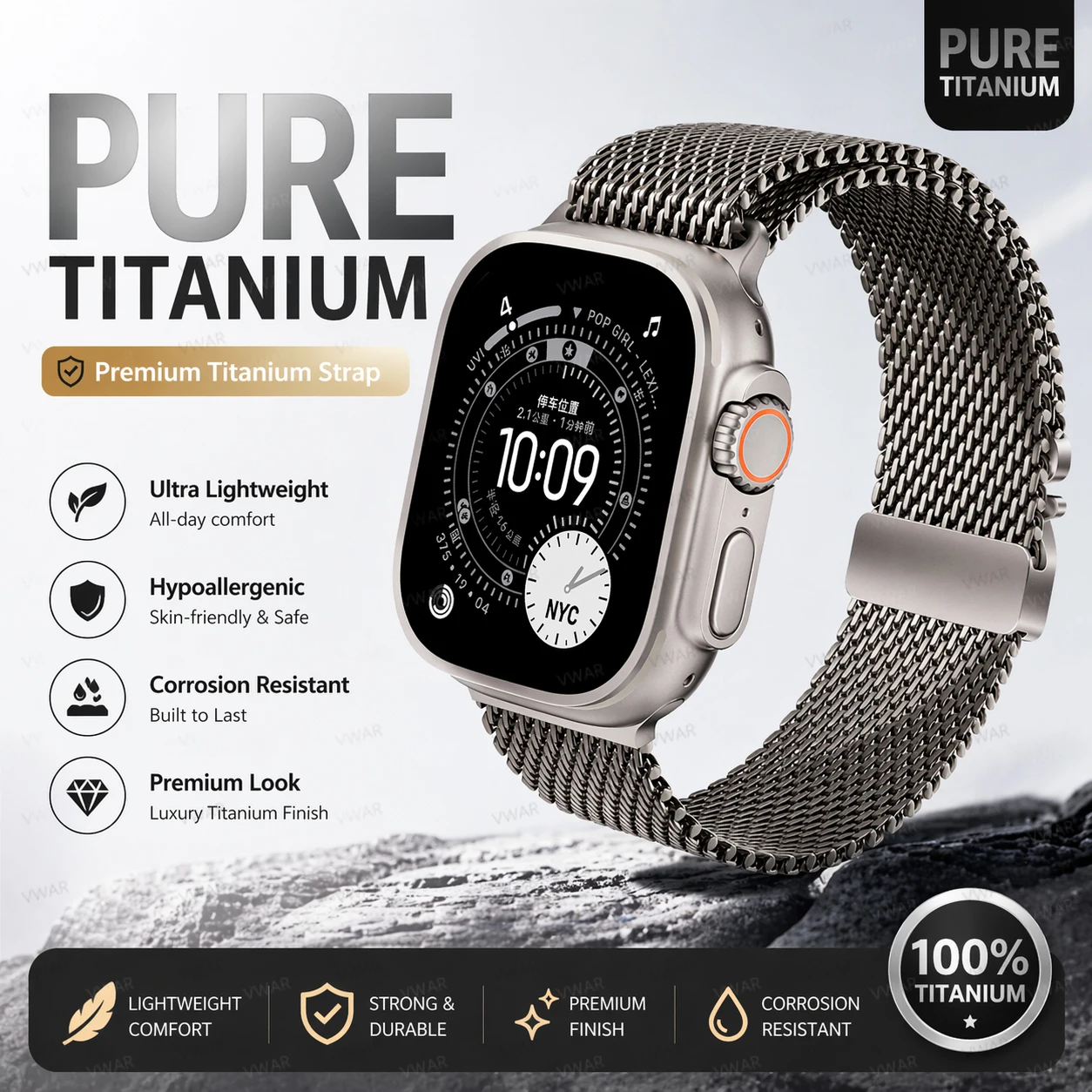 

Титановый браслет Milanese Loop для Apple Watch Ultra 3 2 1 49 мм, официальный, 1:1, из титана Grade 5, для iWatch Series 11 10 SE