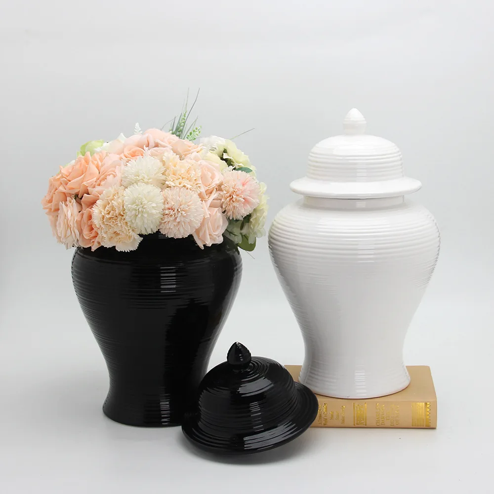 

Ceramic General Pot Chinese Vintage Ginger Pot Flower Vase Black and White Storage Tank Decorations Home Furnishing Decoration