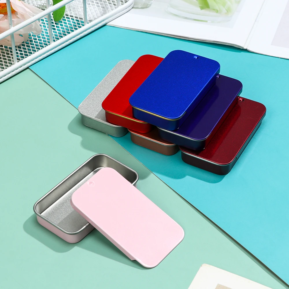 Multicolor Mini Tin Boxes Rectangular Metal Empty Tins With Lids Mini Storage Box Organizer For Jewelry Wedding Small Pill Cases