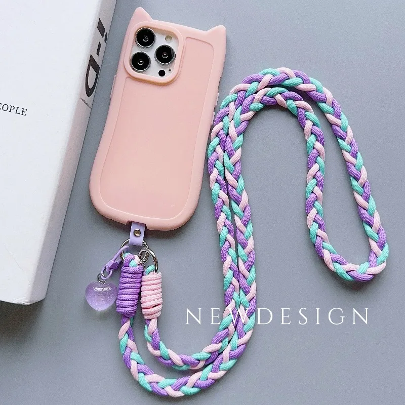 

Colourful braided rope fashion diagonal strap rope anti-loss sturdy lanyard keychain rope mobile phone love lanyard
