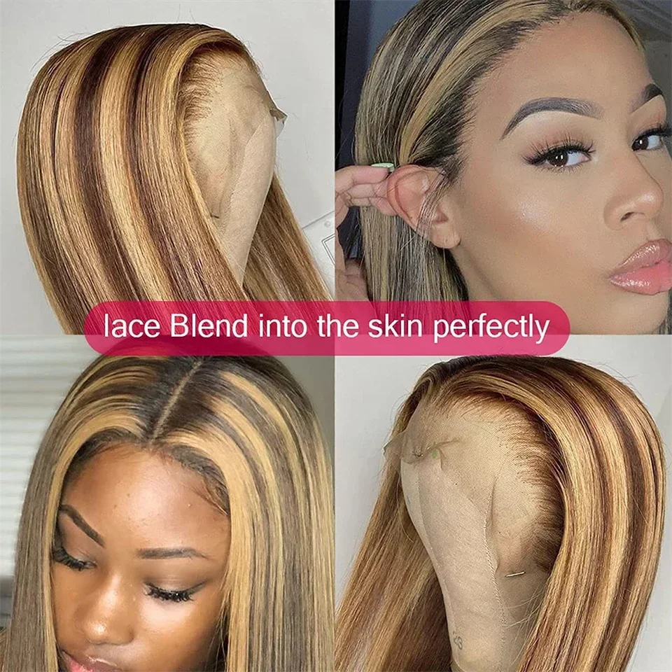 P427 13x4 Transparent Lace Front Bone Straight Wigs Highlight Ombre 13x6 HD Lace Frontal Glueless Wigs Human Hair Ready to Wear