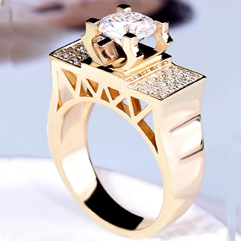 Explosive imitation Moissanite diamond ring 1 carat noble domineering emperor crowned crown men's ring