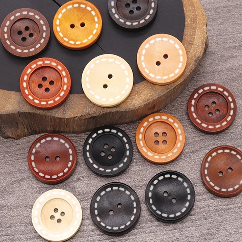 50Pcs DIY Wooden Button Sewing Accessories Handmade Wood Craft Decoration Kids Clothing Apparel 4 Hole Retro Round Wood Button