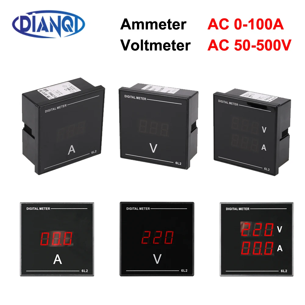 

6L2 Din Rail Mount Voltage Meter AC 50-500V Current Meter 0-100A