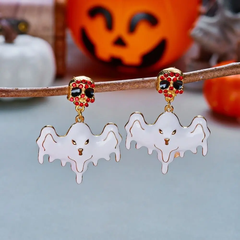 Alloy Material Halloween Earrings Long Tassel Design Dripping Oil Effect Spider Drop Earrings Pumpkin Dangle Earrings For Women