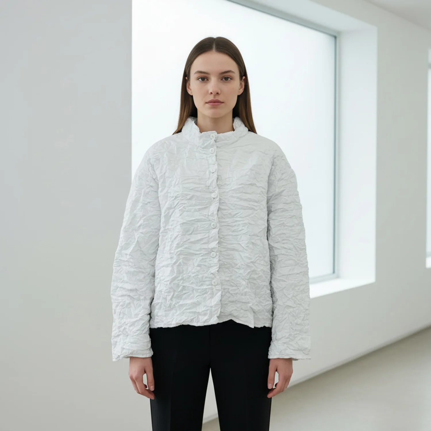 Miyake Short Cotton Jacket Women 2025 Winter New High Quality Loose Single Breasted Solid Color Versatile Cotton Coat
