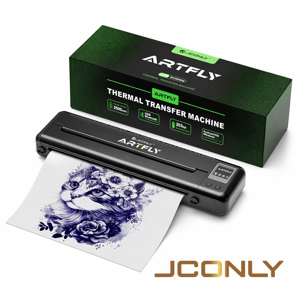 

JCONLY Artfly Wireless Tattoo Transfer Printer 2500mAh Battery Thermal Stencil Printer Bluetooth Transfer Machine for Studio