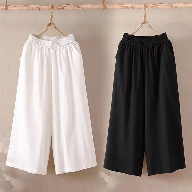 

Shorts New Women Loose High Waist Cotton Linen Harem Office Cropped Pants Solid Women Summer Fashion Joggers Female Mujer