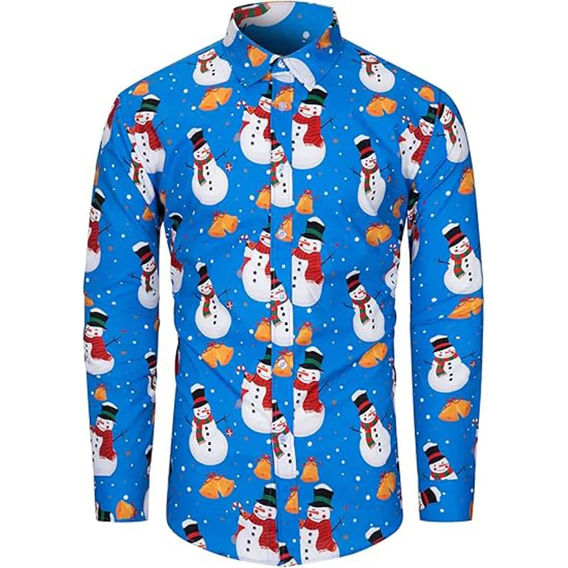 Men's Merry Christmas Shirts Funny Casual 3d Print Santa Claus Long Sleeve Button Down Xmas Party Dress Shirts For Men Camisas