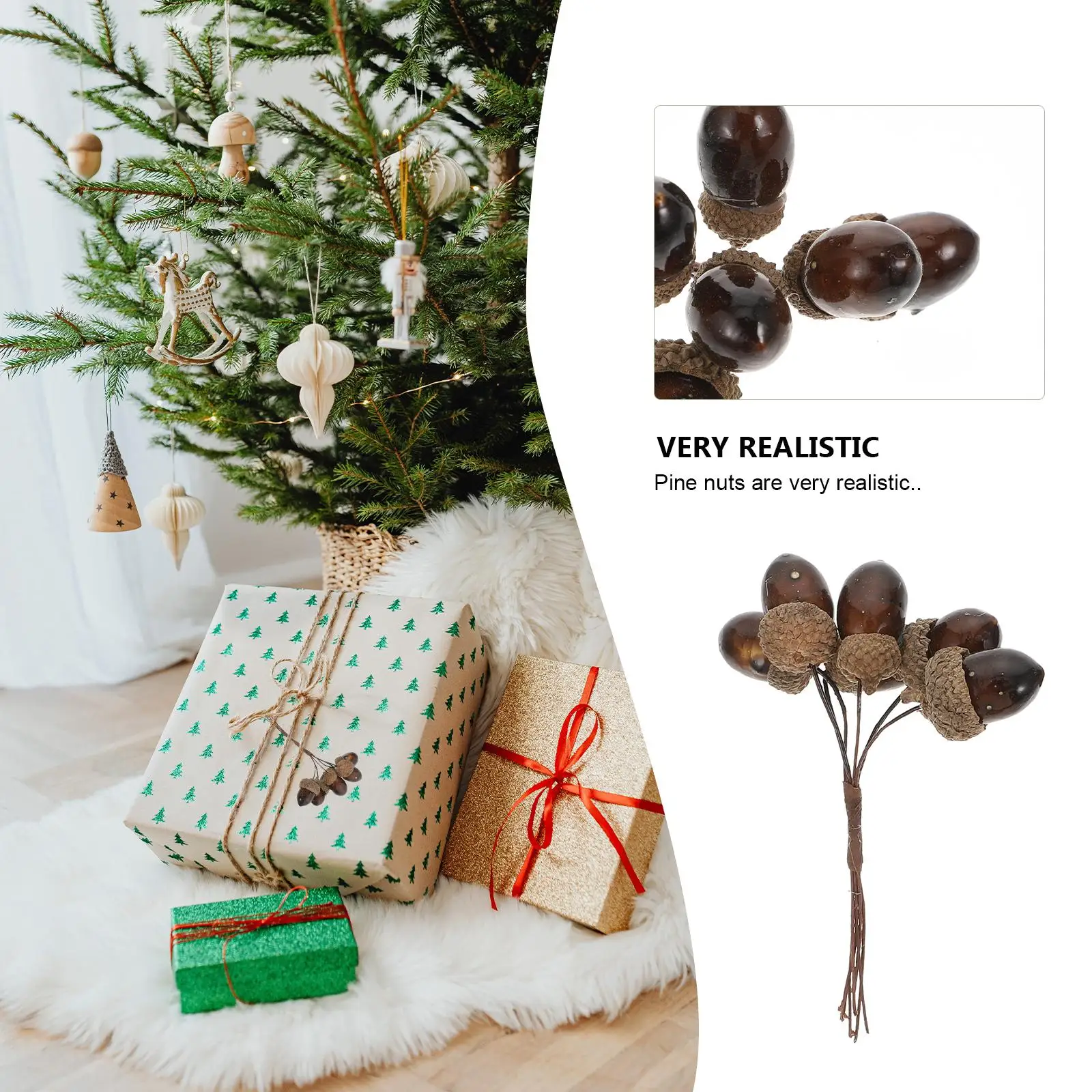 

3PCS Simulation Nut Bouquet Artificial Pine Decoration Berries Brown Plastic Christmas Home Decor Reusable Wedding Yard