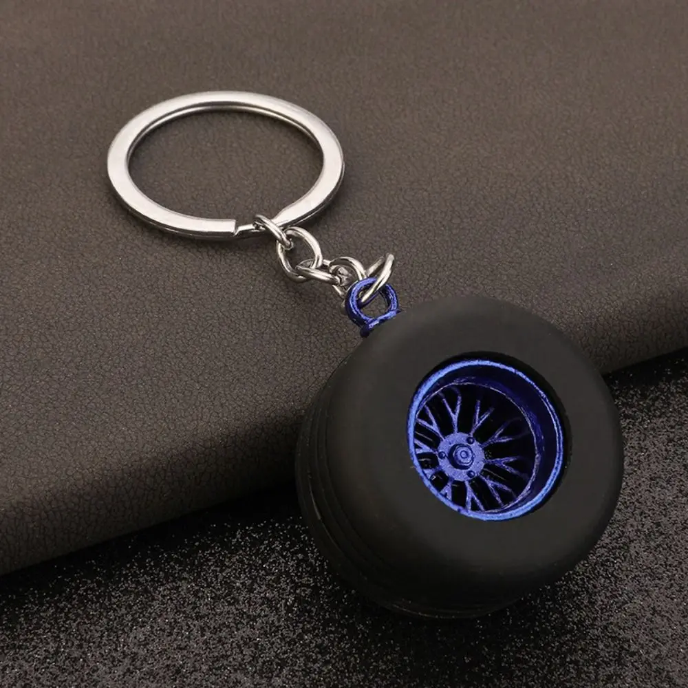 Personality Alloy Car Wheel Keychain INS Mini Rubber Tire Key Holder Wheel Hub Keyring All-match