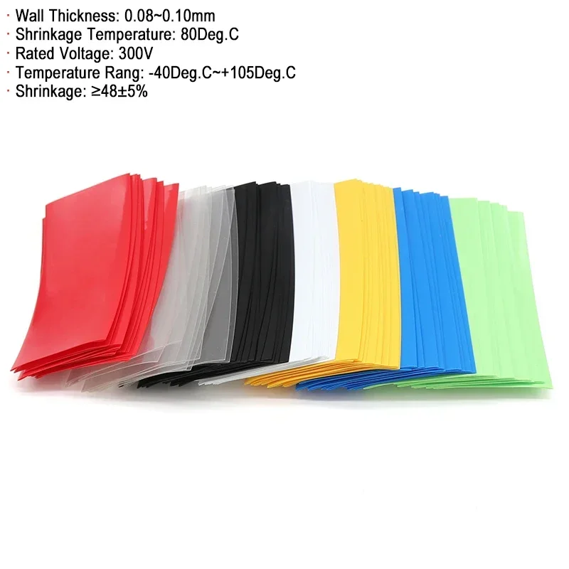 100pcs PreCut PVC Heat Shrink Tube Insulated Waterproof Wrap Sleeve Film Protective Cover Case for 18650 21700 26650 Batteries