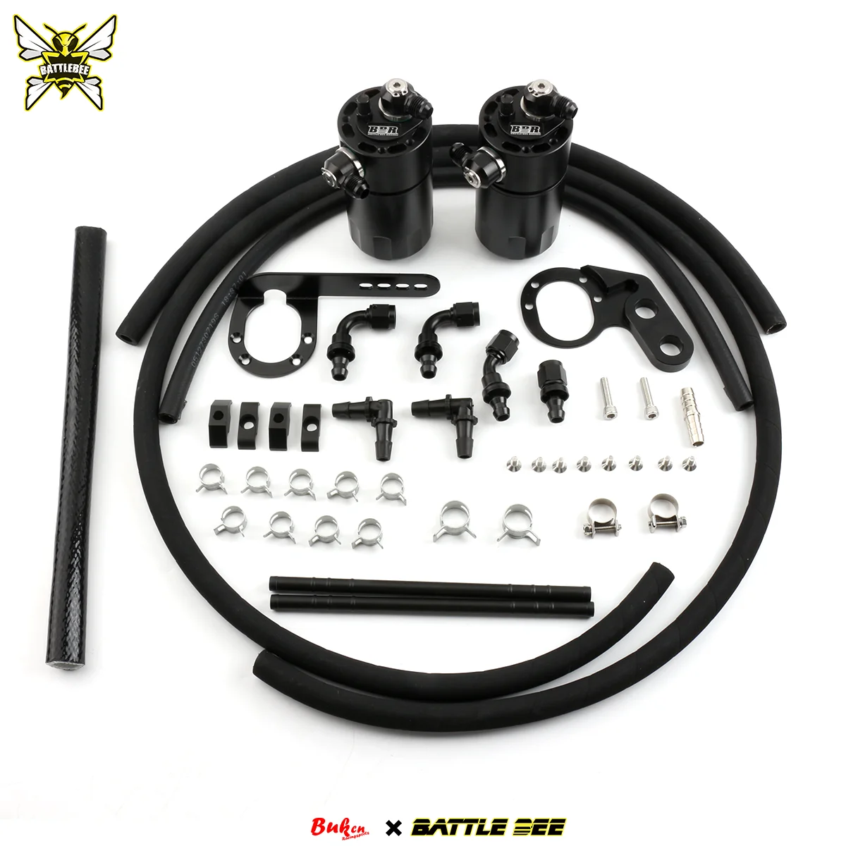 

For Honda Civic type R FK8 Oil Catch Can Baffled 2-Port Aluminum Reservoir Oil Catch Tank Fuel Tank Two Hole Breathable Kettle