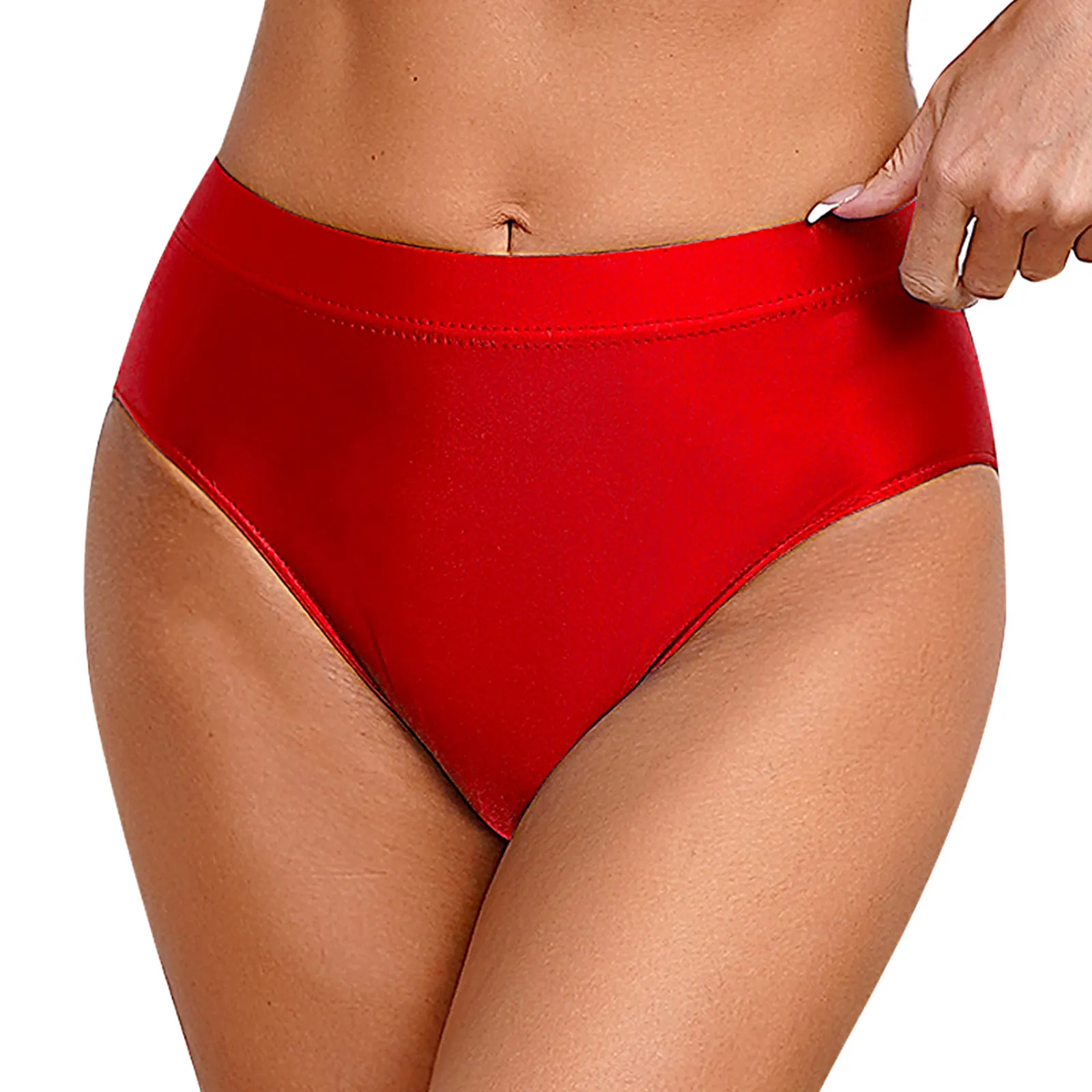 Women Glossy Smooth Swimming Briefs Swimwear Solid Color Underpants Underwear Swimsuit Beach Pool Party Sunbathing Bathing Suit