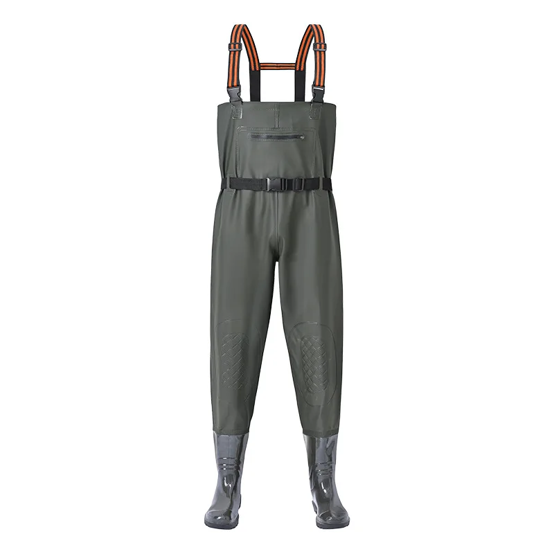 Thickened Half Body Waterproof Clothing Full Body Men's One-piece Reservoir Fishing Suit Leather Fork Rain Pants With Rain Shoes