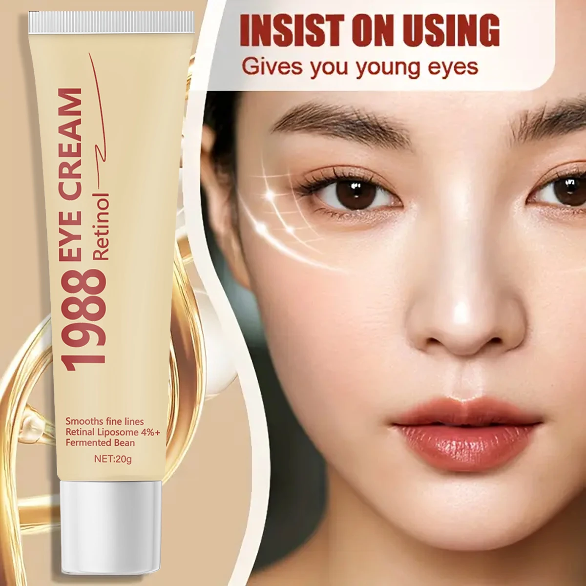 Crema contorno occhi al retinolo 1988 con liposomo retinale al 4% e fagioli fermentati - Leviga le linee sottili per una pelle elastica e liscia